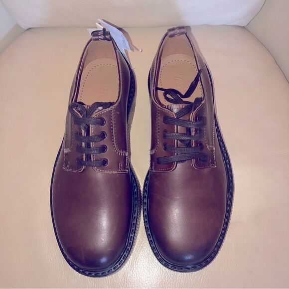 Zara Unisex Leather Brown Chunky Heel Loafers M 7 - Picture 1 of 6